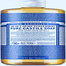 Amazon.com : Dr. Bronner's - Pure-Castile Liquid Soap (Peppermint, 32  ounce) - Made with Organic Oils, 18-in-1 Uses: Face, Body, Hair, Laundry,  Pets and Dishes, Concentrated, Vegan, Non-GMO : Beauty Products :